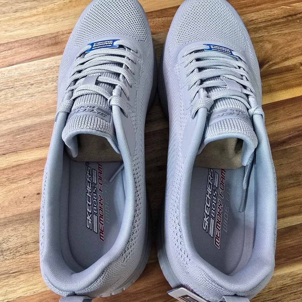 Skechers Bobs Squad Chaos Face Off Womens 10 Wide Light Gray‎ Vegan Memory Foam